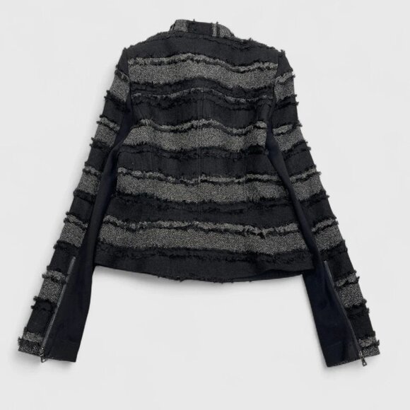 BCBGmaxazria Jaison Fringe Moto Motorcycle Style Black Gray Jacket Women's M - Picture 9 of 10